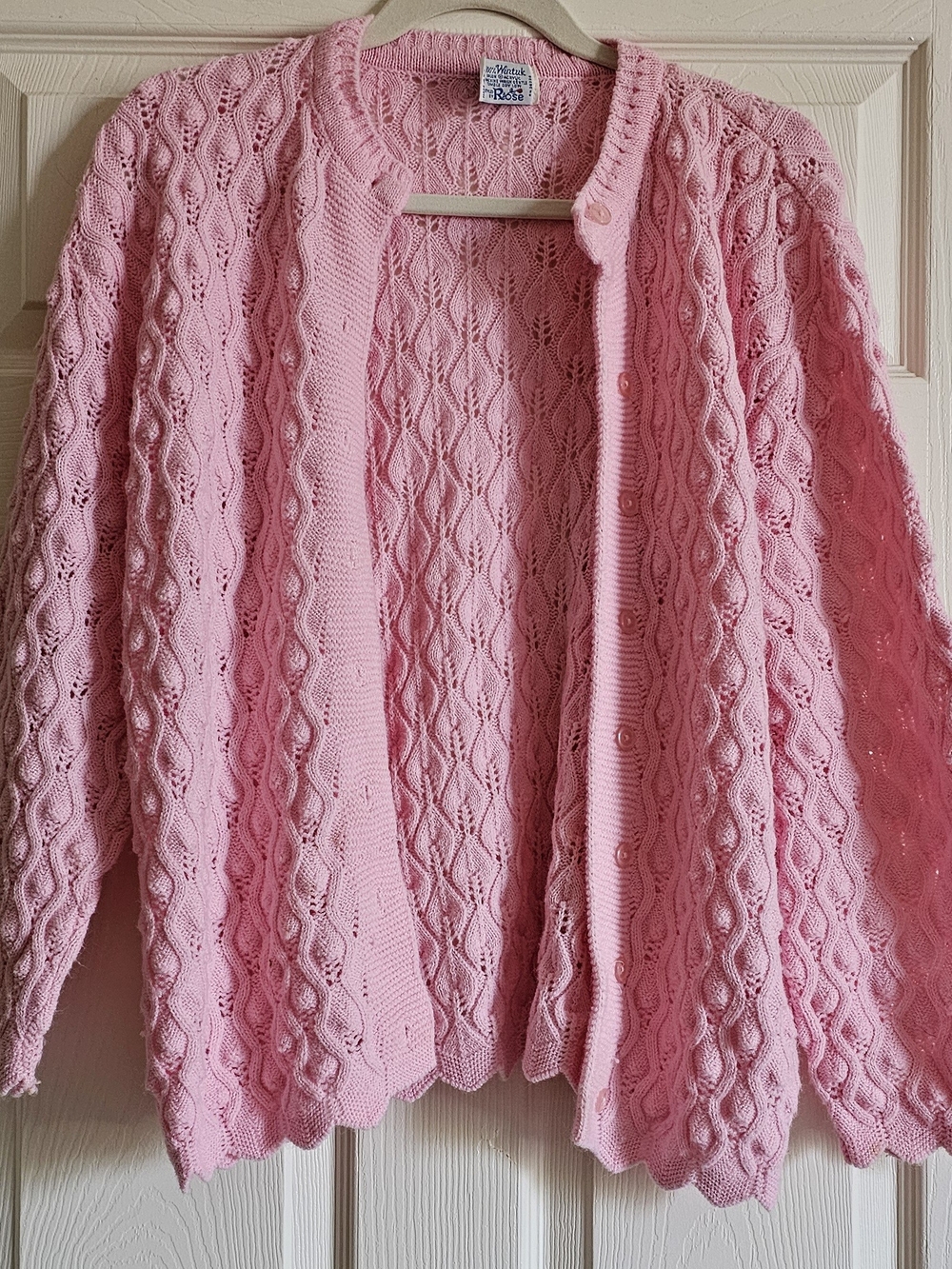 Vintagw Pink Cable Knit Women's Cardigan Sweater - Unknown Brand